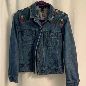 Harold’s Embroidered Denim Jean Jacket Floral Boho Y2K Medium